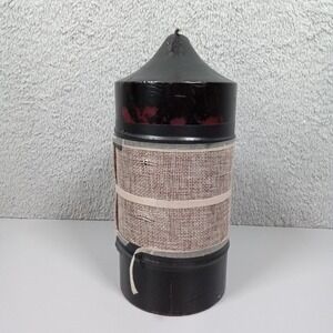 Large Black Pillar Candle with Burlap Wrap Rustic Gothic Decor 8.5 Inch